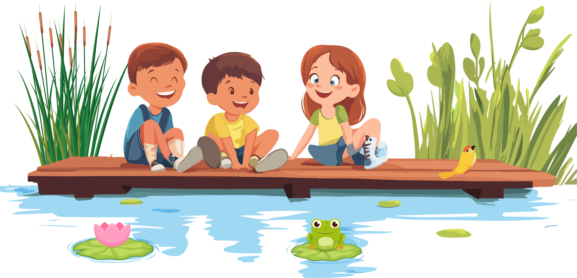 children playing in a pond